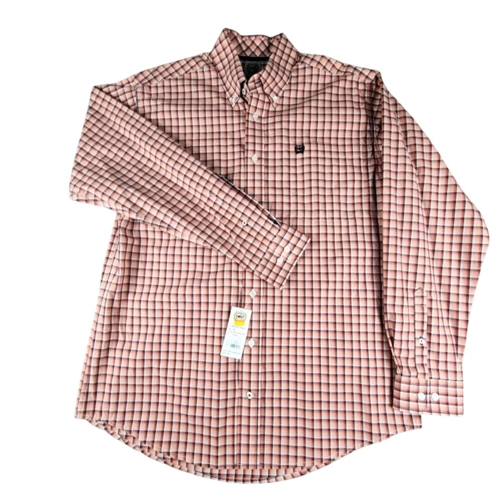 Cinch Shirt Mens Small Pink Plaid Long Sleeve Button Up Cotton Western Casual